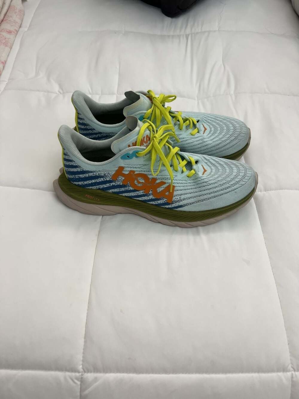 Hoka One One Ironman Mach 5 Lime Glow Ocean Mist Athletic Running Shoes